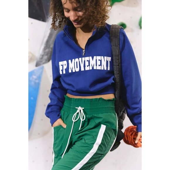 FREE PEOPLE Movement For The Win Logo Half Zip in Blue Size Medium - Picture 1 of 7